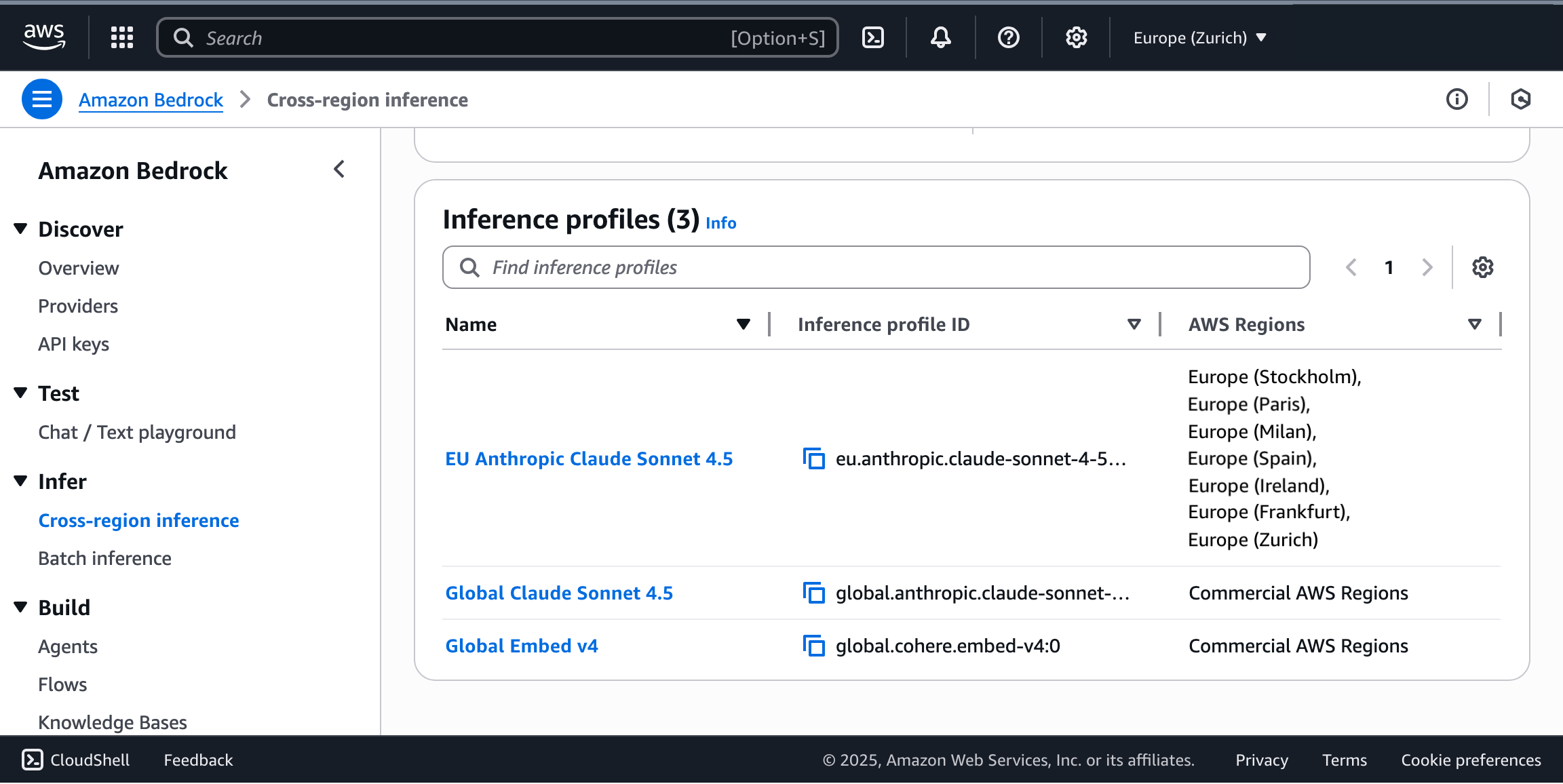 Cross-Region Inference available in Europe/Zurich