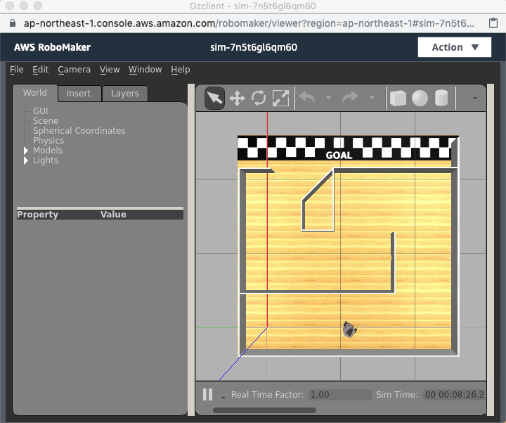 Meiro Runner application running in RoboMaker simulator