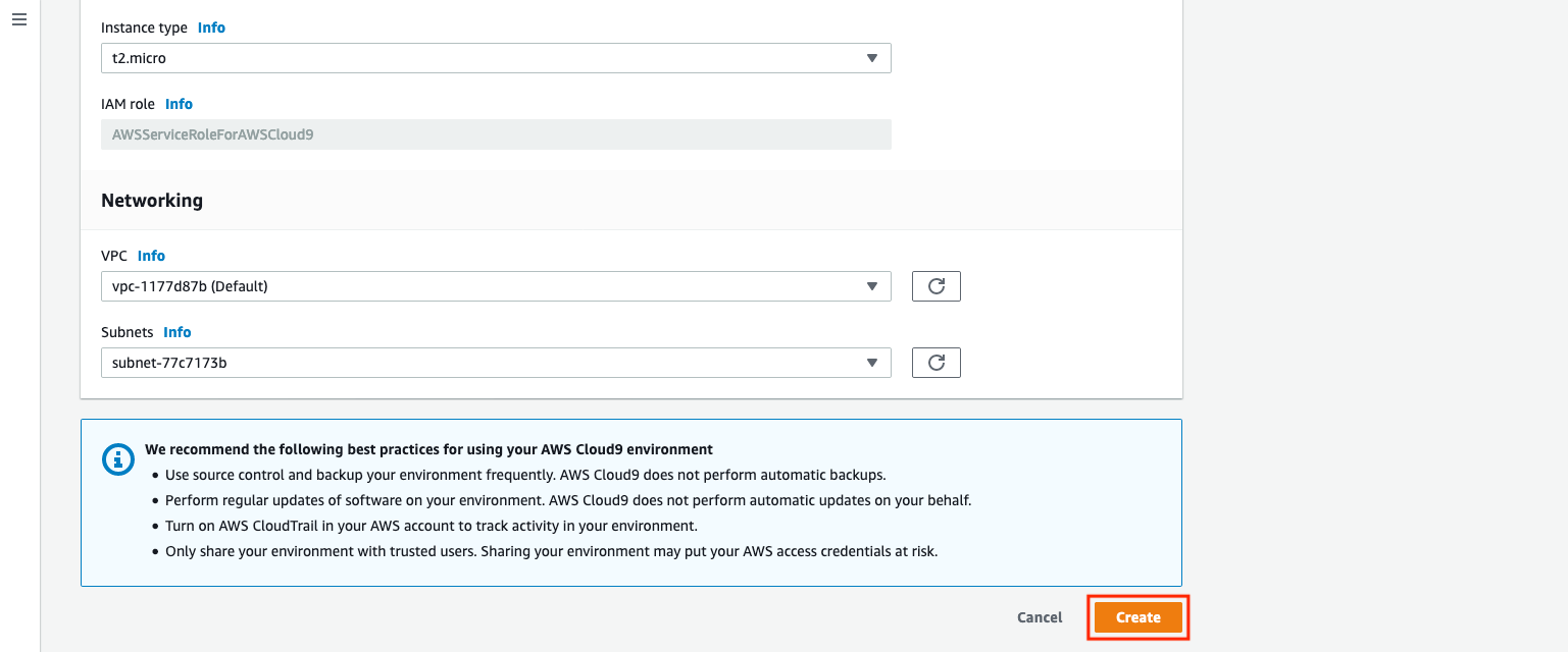Photo showing the "Create" selection in the AWS console
