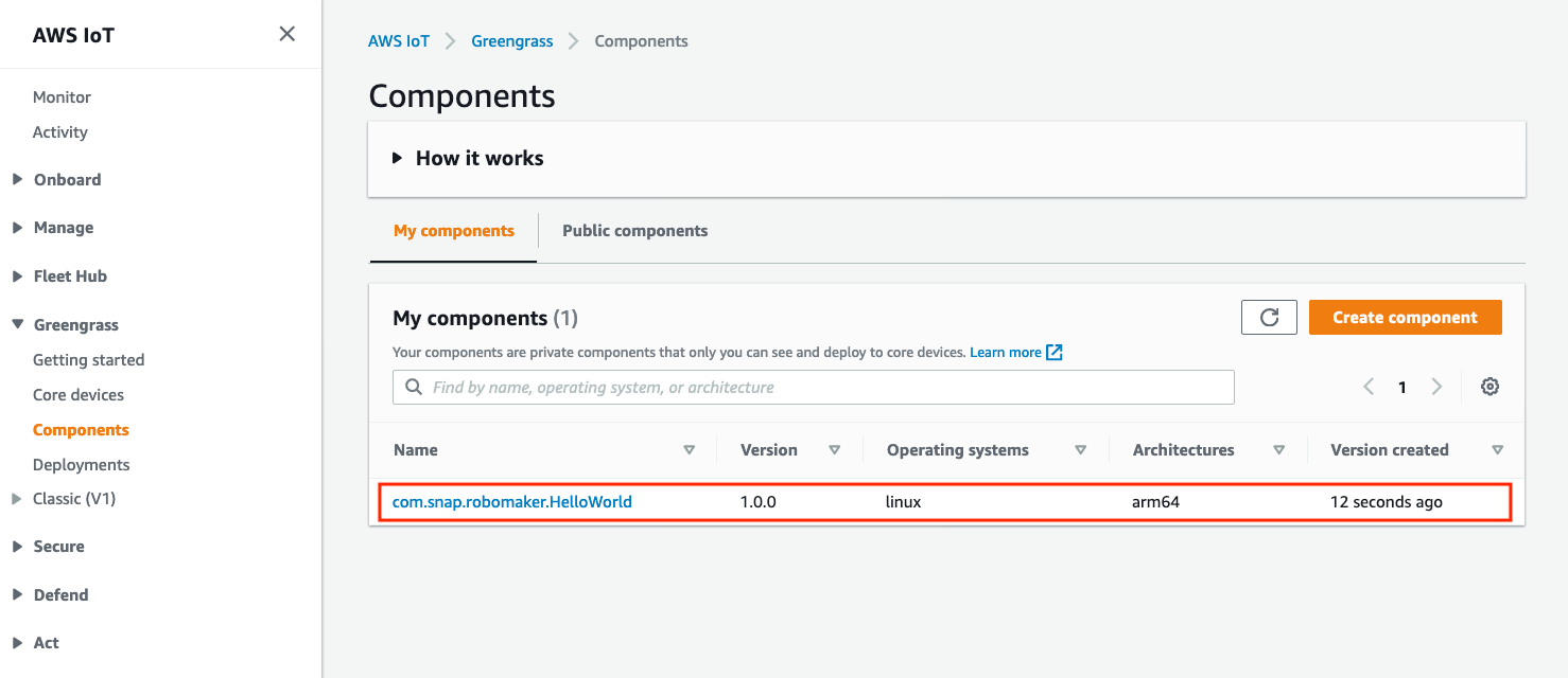 Photo depicting the component in the AWS console