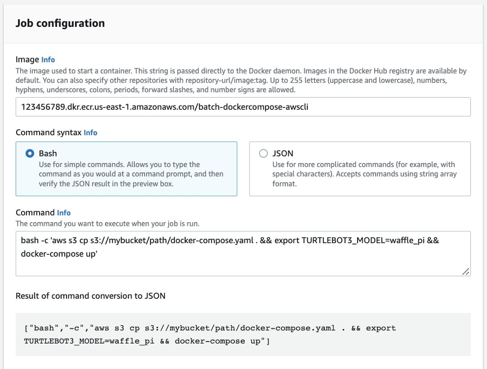 Console screenshot of job configuration setup.