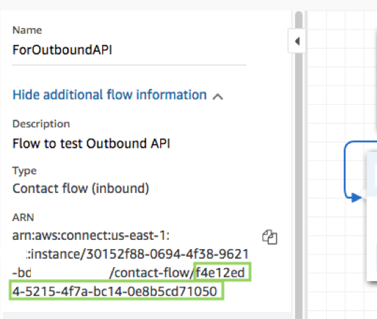 The contact flow ID Additional Information section.
