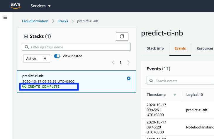 create stack status CREATE_COMPLETE