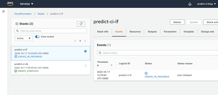 Create CloudFormation stack status