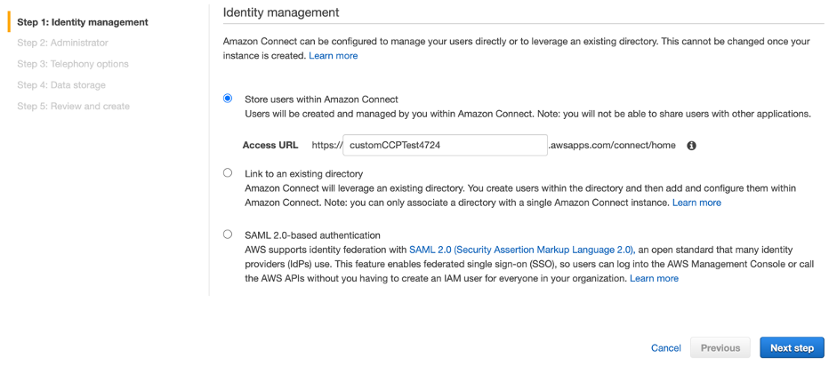Connect Instance Set up