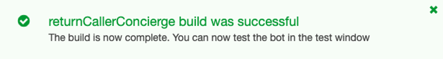 Screenshot of the Amazon Lex bot build successful message.