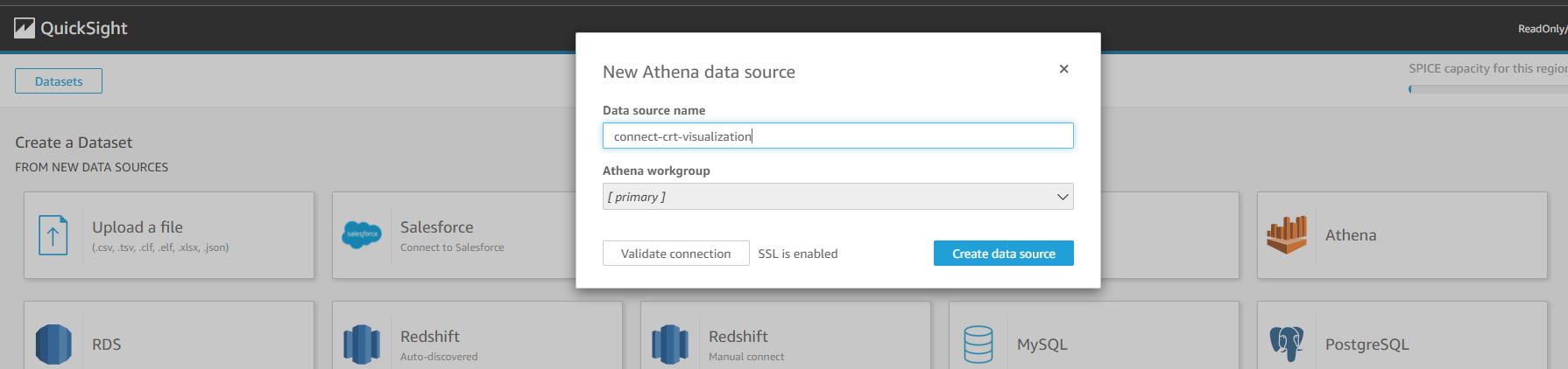 Screenshot for Pop up to choose database and the table from the dropdown and select button