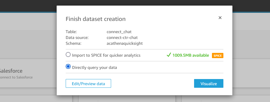 Screenshot for Pop up to select the data creation method and button to vizualize