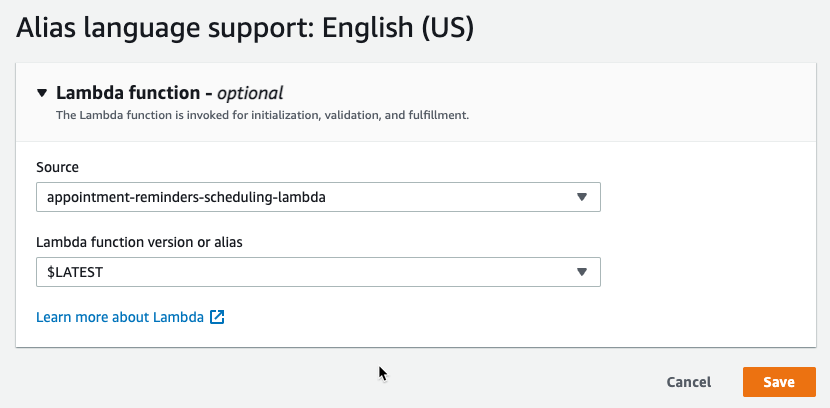 Lex bot Lambda Selection