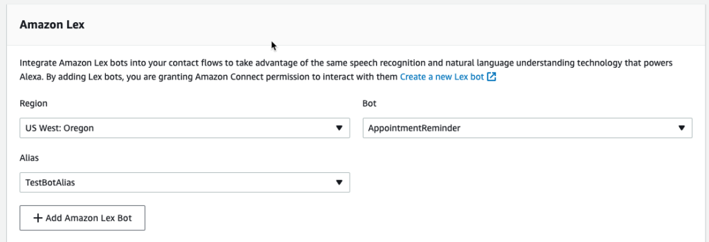 Amazon Connect - Associate Lexbot with Instance