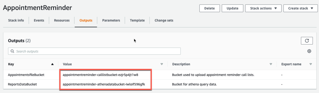 Create Stack Outputs Tab with Bucket Names