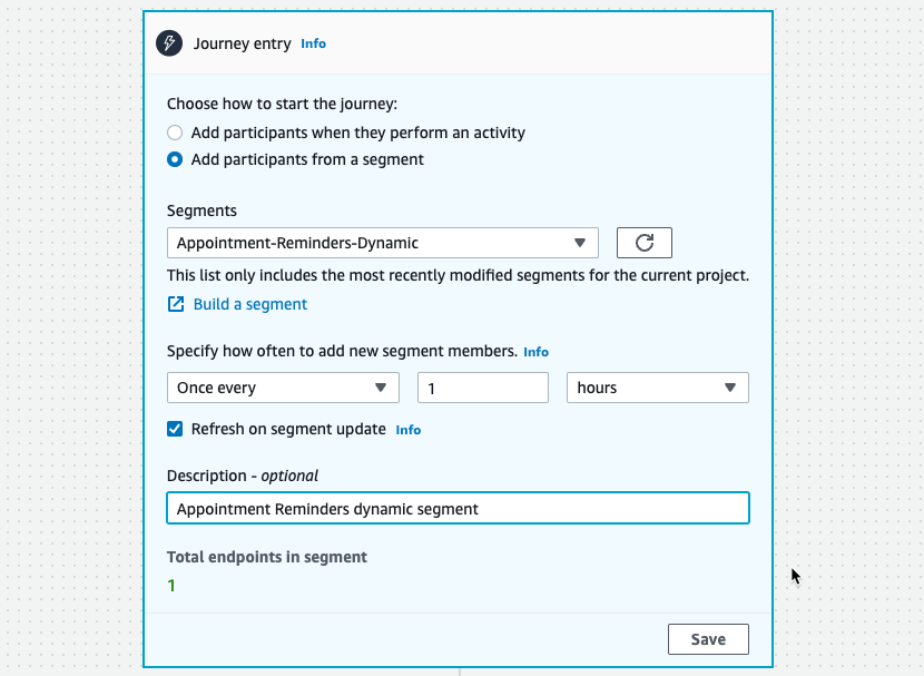 Amazon Pinpoint Journey configuration