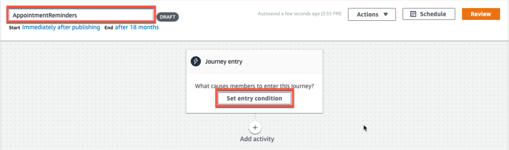 Amazon Pinpoint Journey configuration