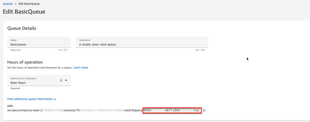 Amazon Connect Queue Id