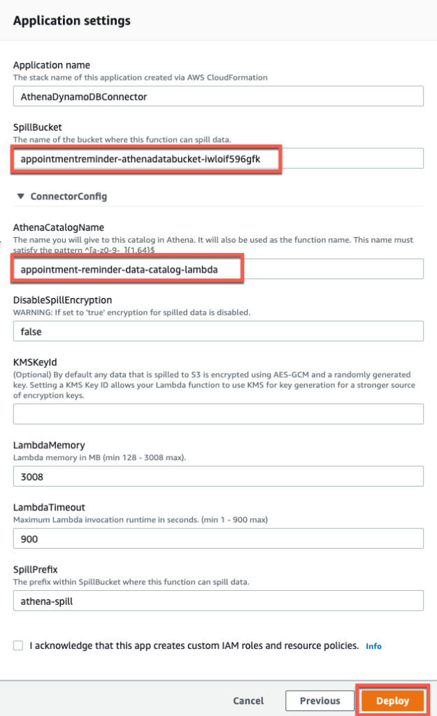 Athena Data Source - Lambda Creation Configuration