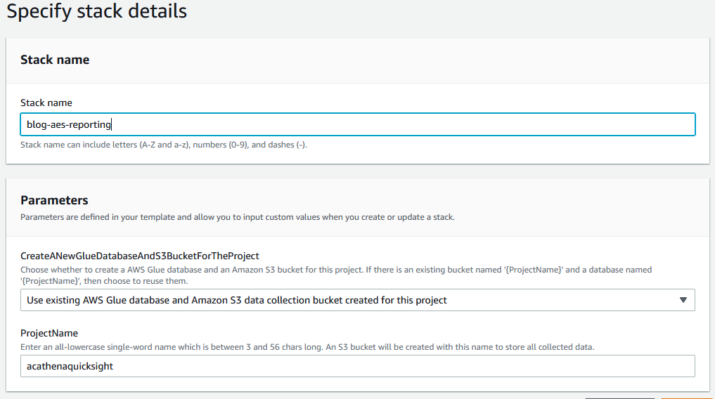 Enter the CloudFormation Stack details