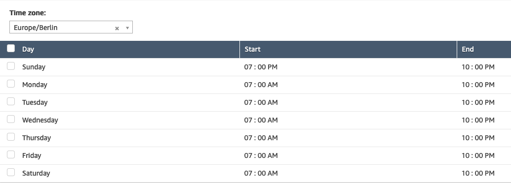 Hour of operation screen shot to update operating hours
