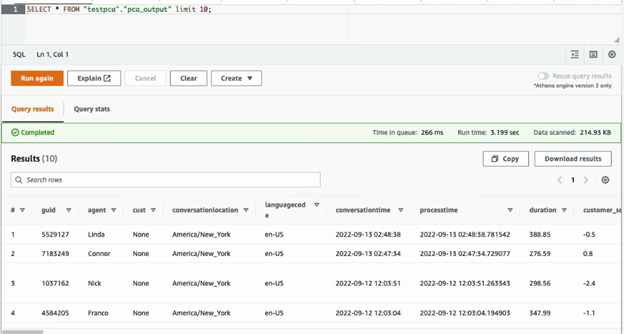 athena query result set