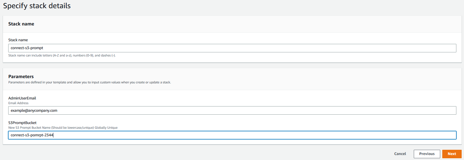 CloudFormation template screenshot showing parameter.