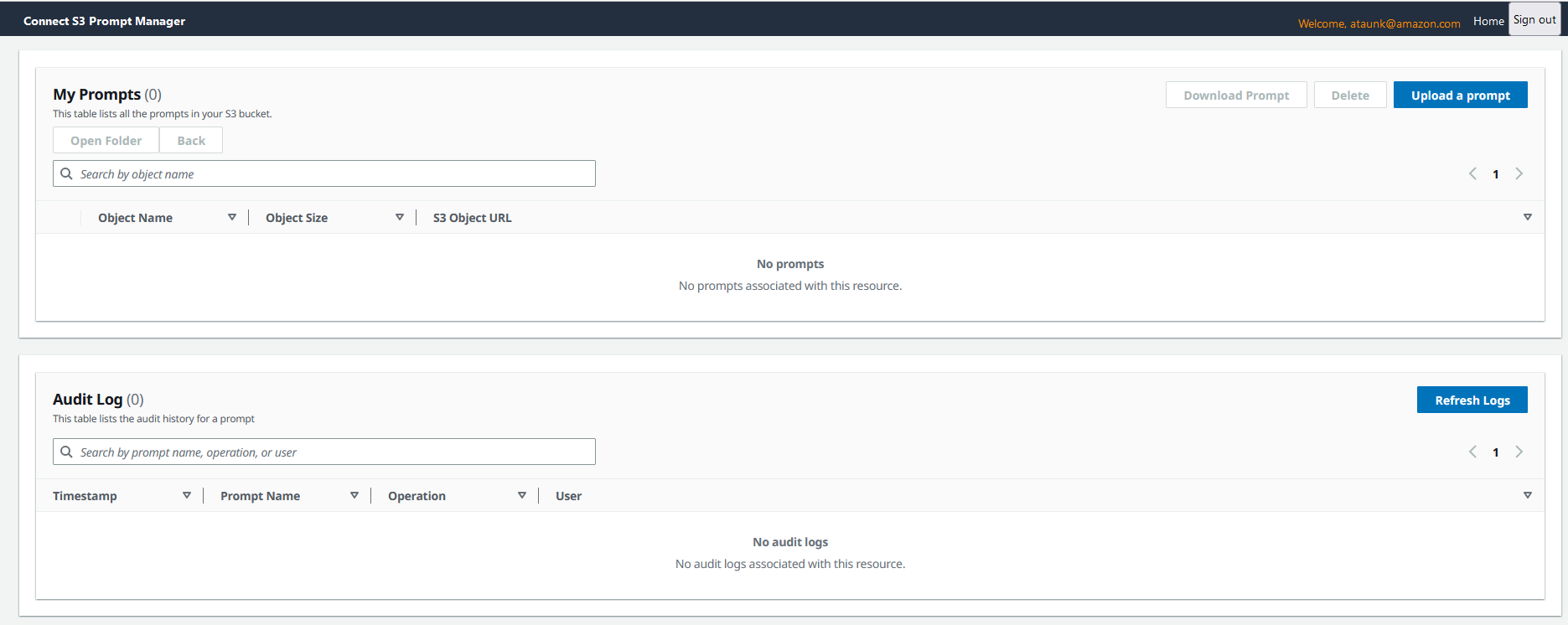 S3 prompt management tool screenshot