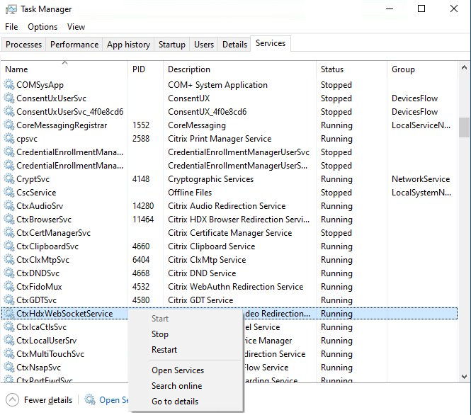 Restart the CtxHdxWebSocketService
