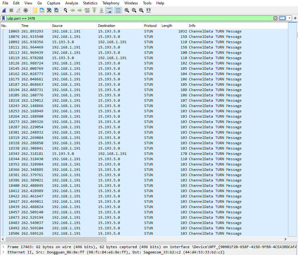 Figure 22. Wireshark results