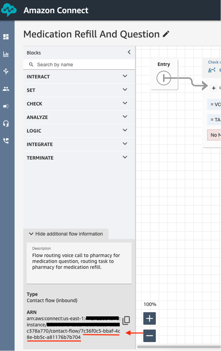 Figure 2 Amazon Connect Flow ARN