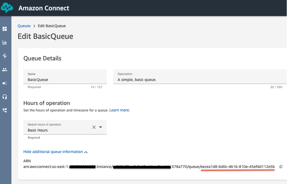 Figure 3 Amazon Connect Queue ARN