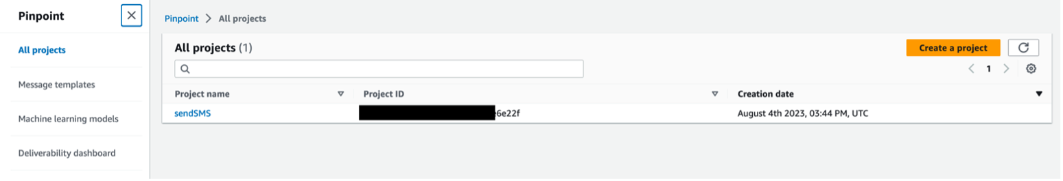Figure 4 Amazon Pinpoint Project ID