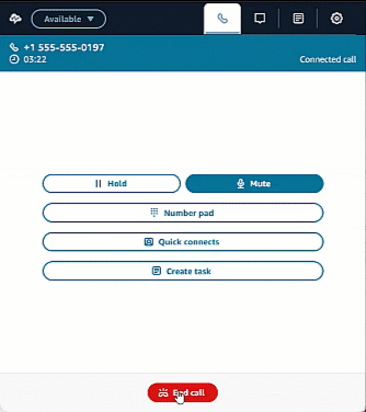 An animation that shows the contact control panel having a voice interaction ended, and then a post-contact summary being generated inside of the CCP