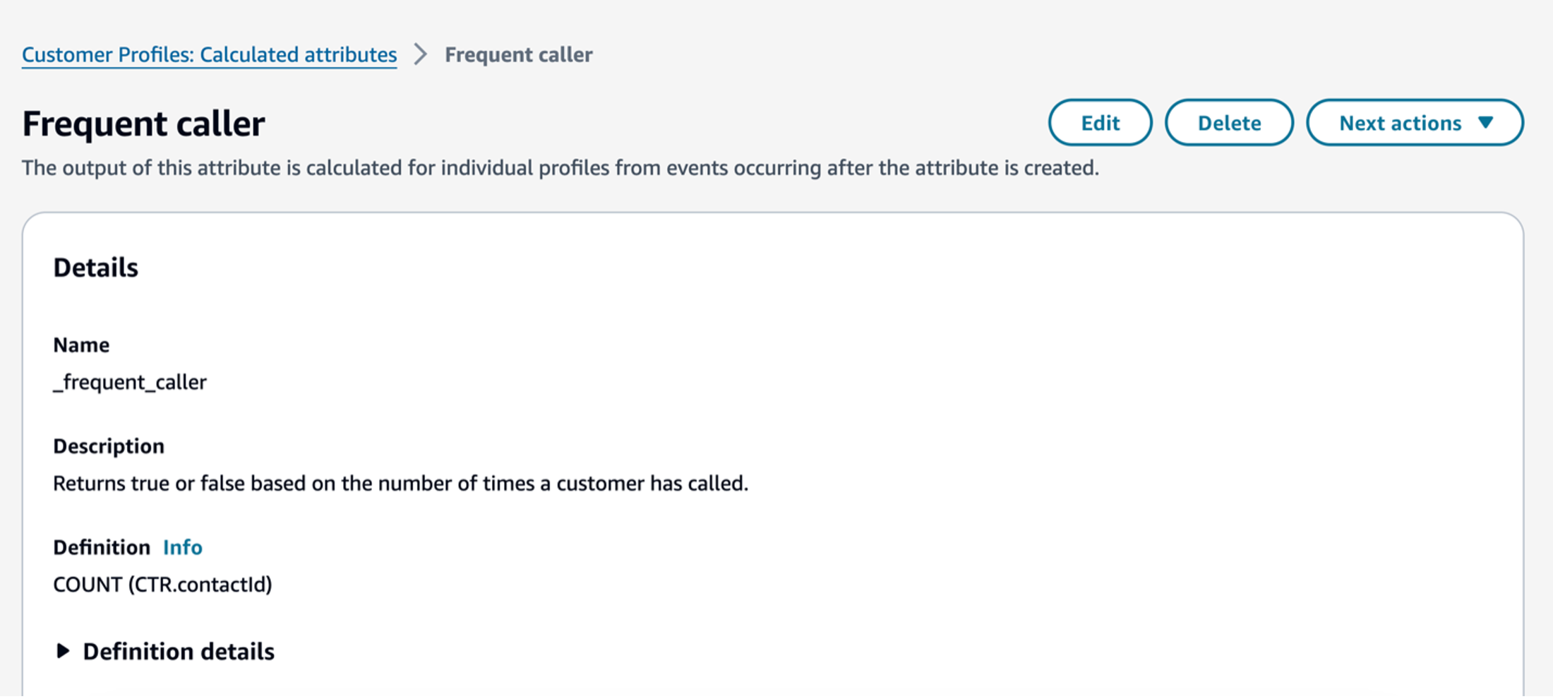 Edit _frequent_caller Customer Profile calculated attribute