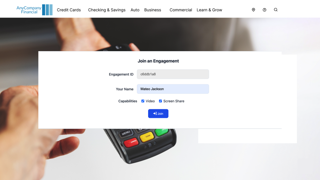 AnyCompany Financial website to join an existing multi-user engagement