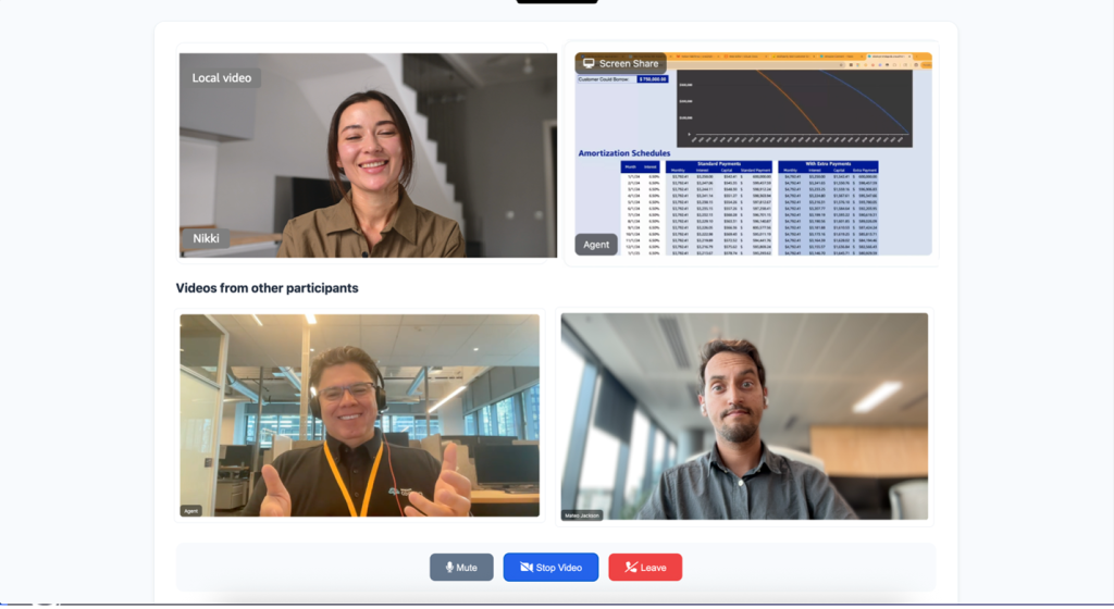 Multi-customer and agent video interaction with screensharing