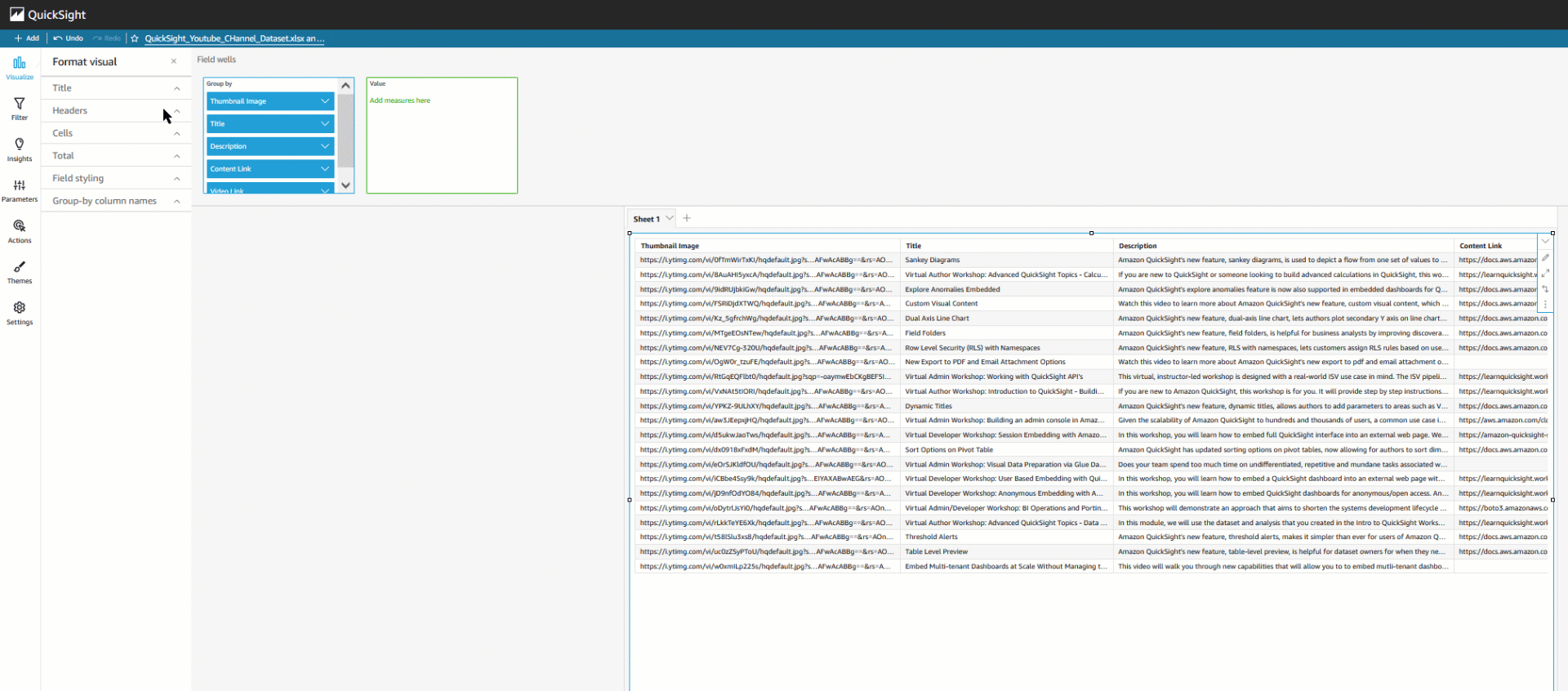 Steps to create a table visual with Hyperlinks and Images