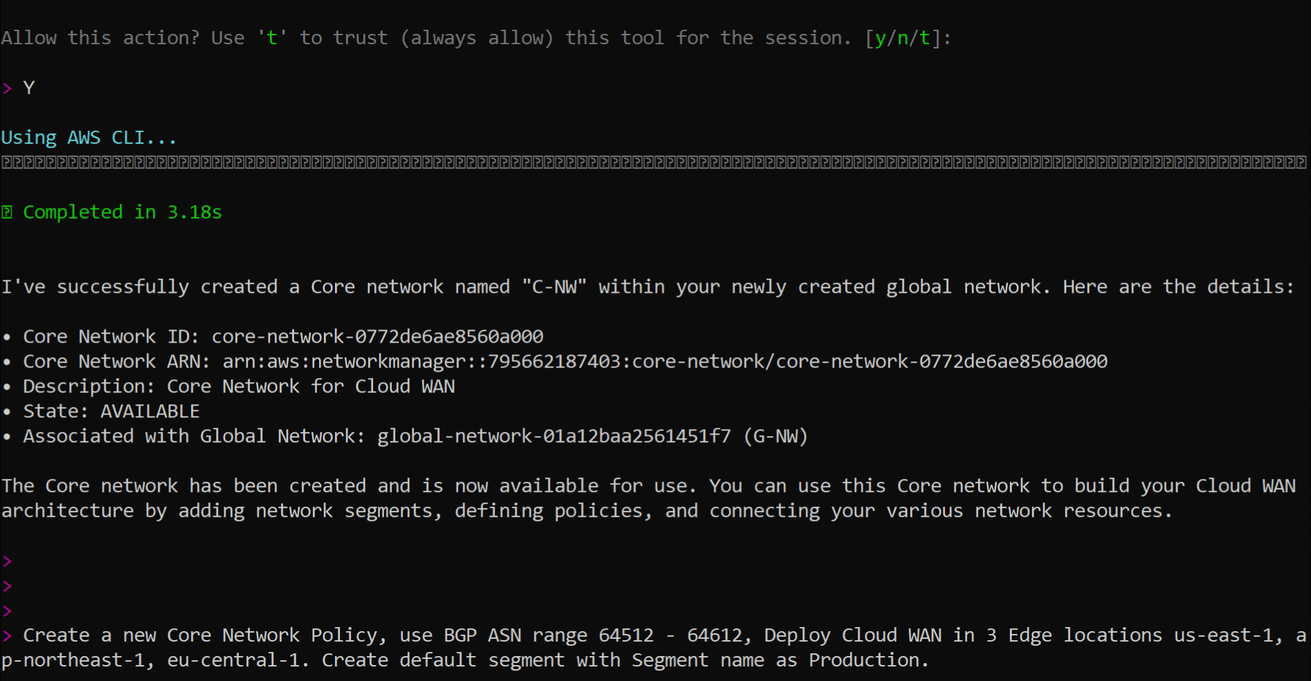 Figure 5: Create AWS Cloud WAN core network policy