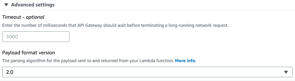 Lambda統合のAdvanced settings