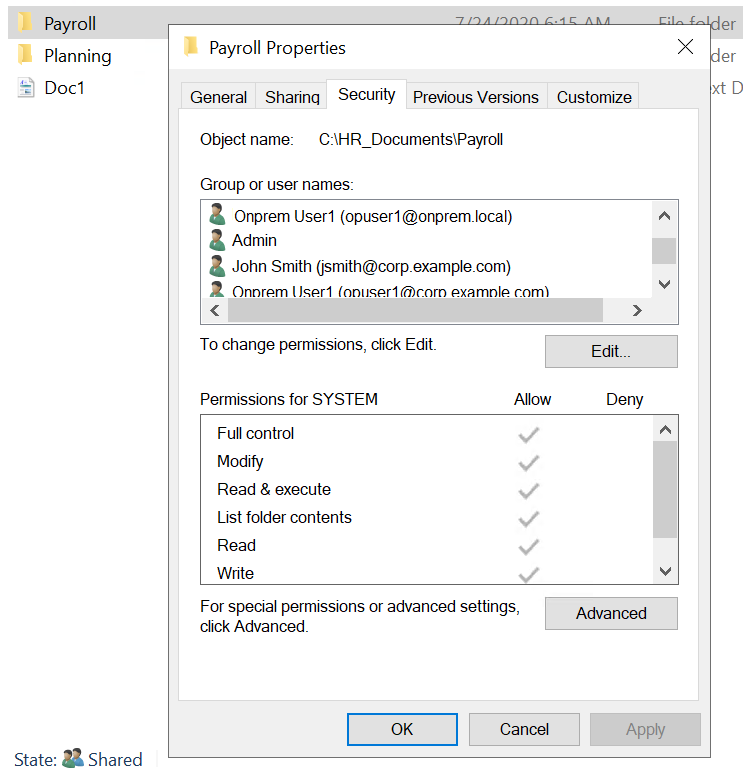screenshot of payroll properties