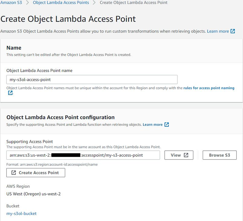 Create Object Lambda Access Point