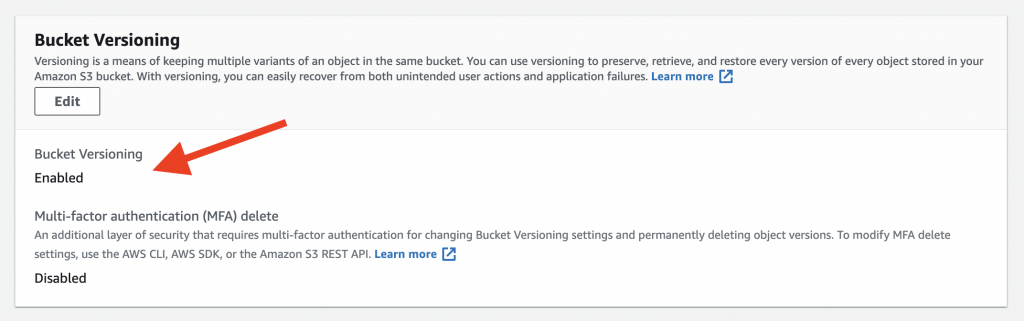 Screenshot of S3 console