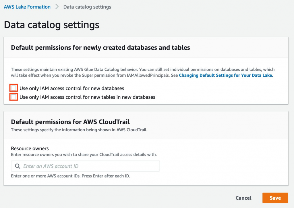 data catalog settings