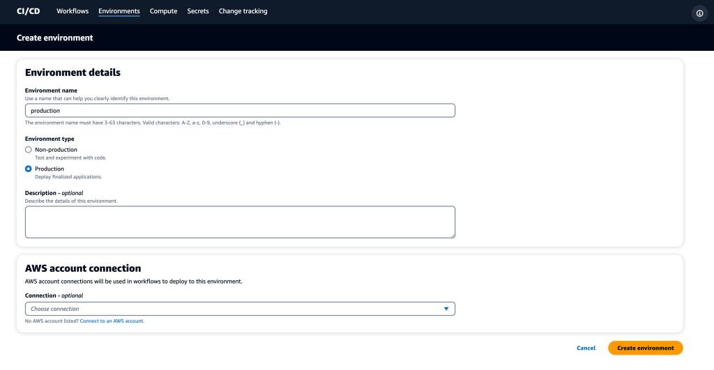 Environment の作成画面