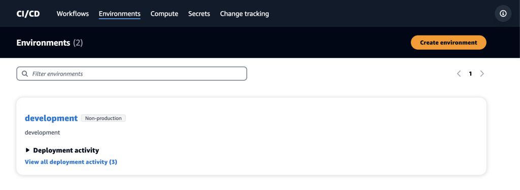 ブループリントから作成された Environment の画面