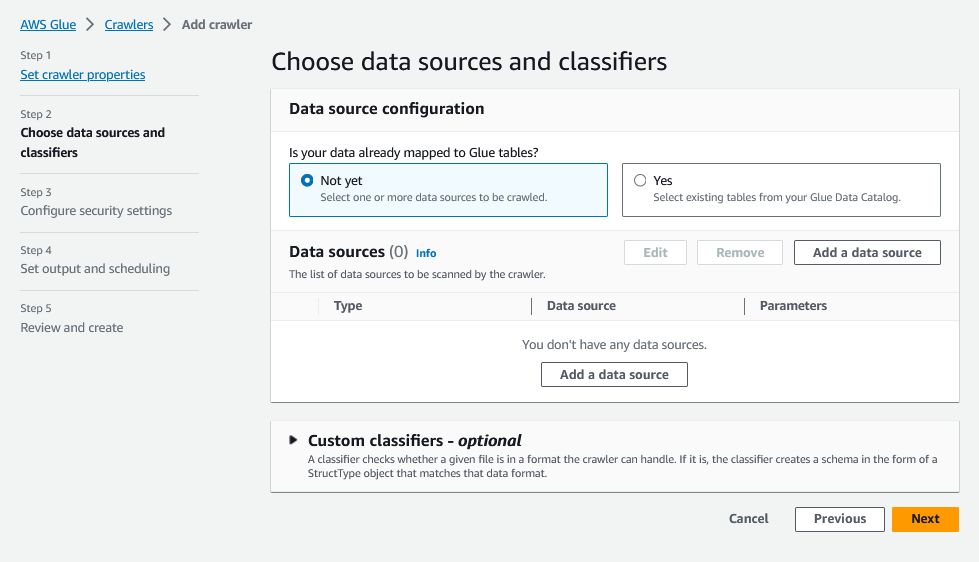 adding a data source screen