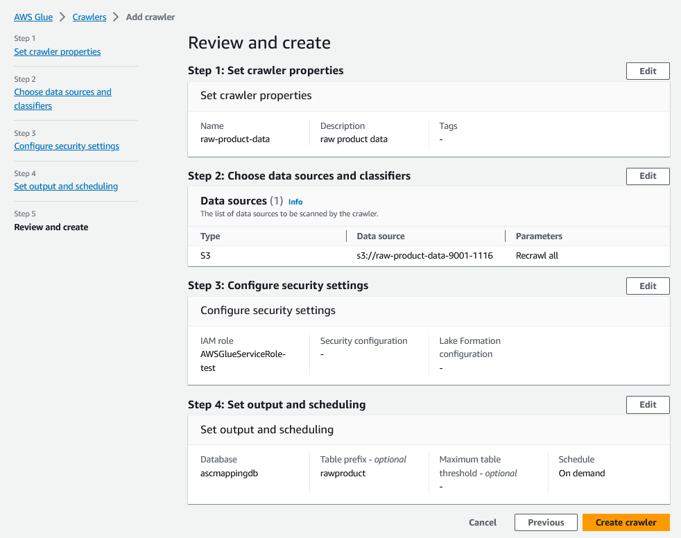 crawler creation screen