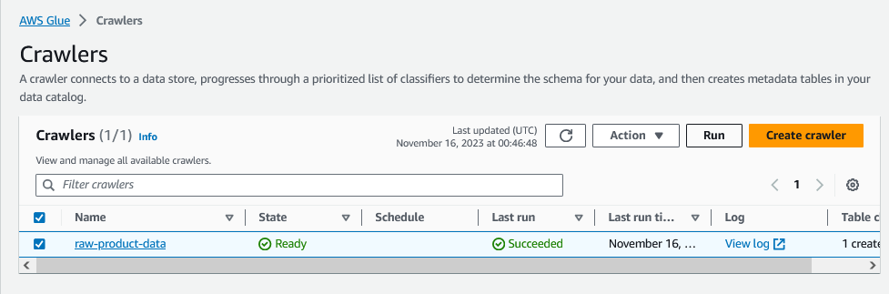 crawler creation screen