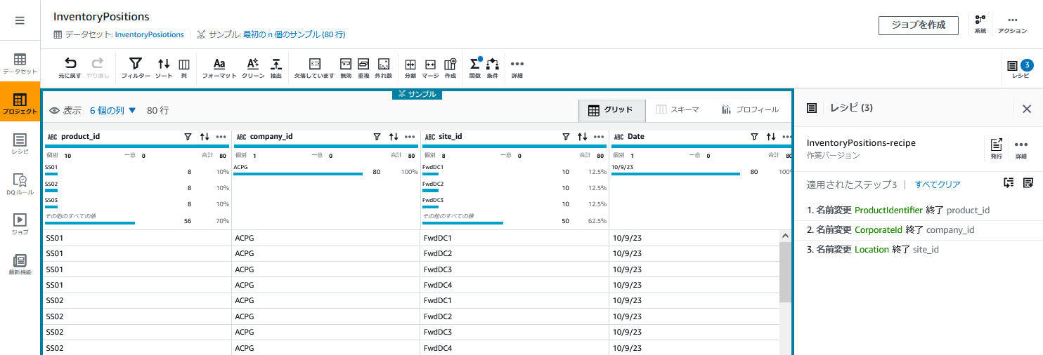 column renames of existing data.