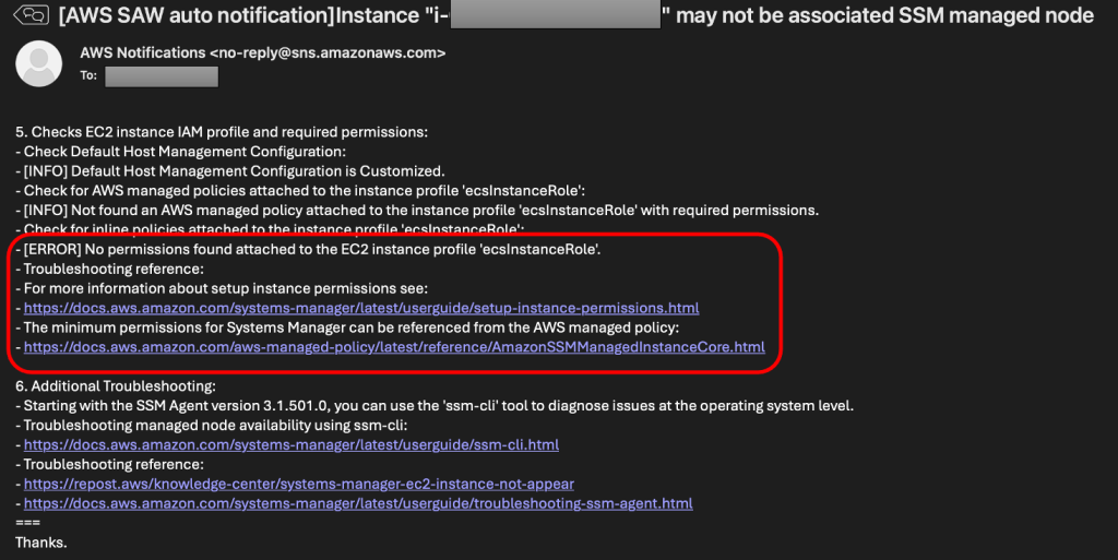 Example email notification