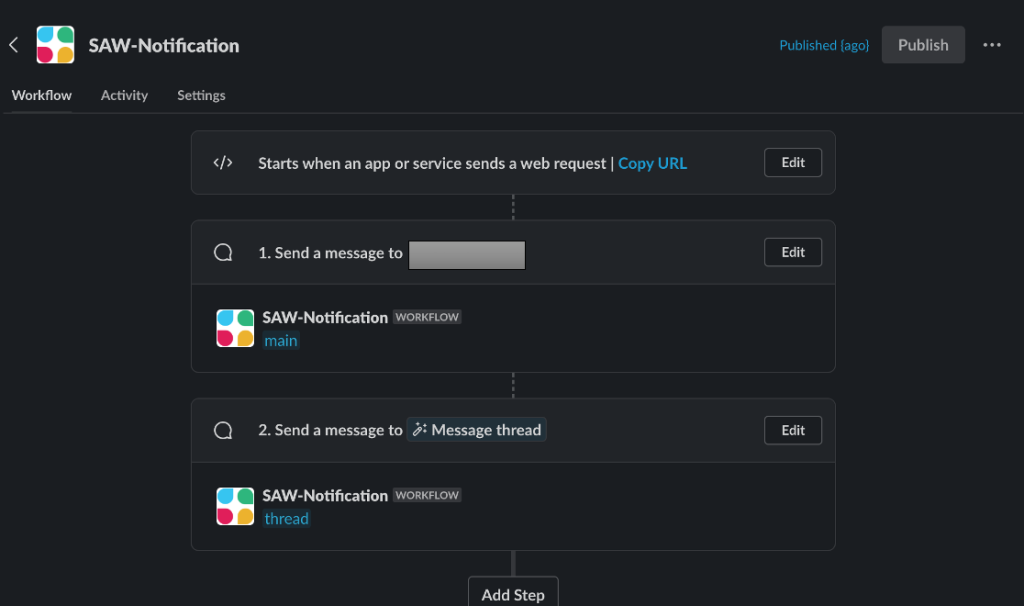 Slack workflow settings
