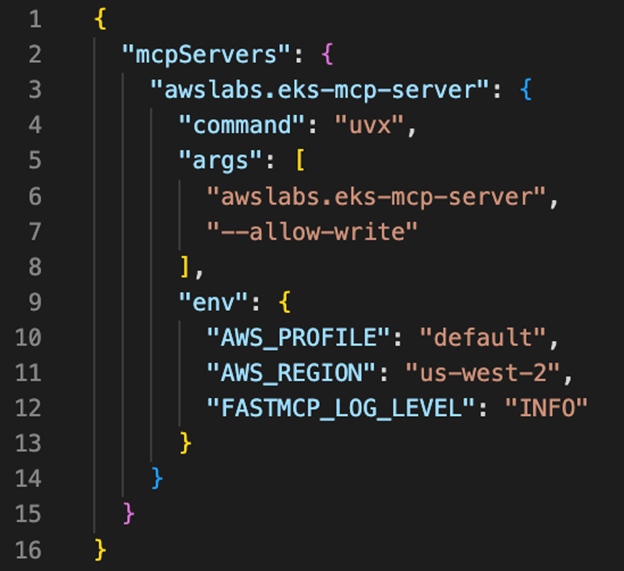 図 1: Cline での Amazon EKS MCP Server の設定