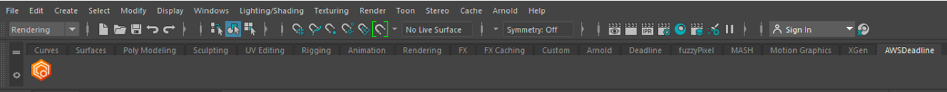 Figure 2 : The AWSDeadline tool shelf in Maya 2024.